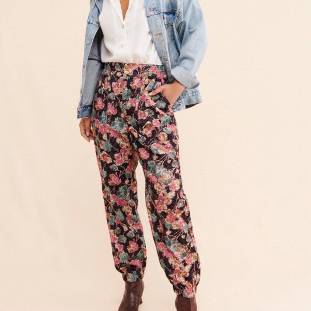 New Anthropologie Anisa Floral Corduroy Joggers Medium